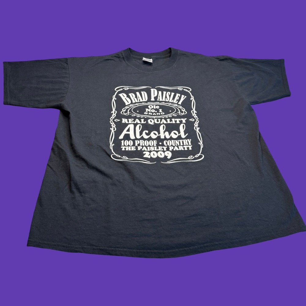 2009 Brad Paisley The Paisley Party T Shirt XL Black Country Music 2 Sided Y2K